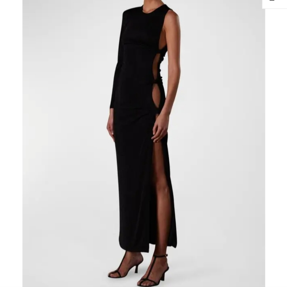 NWT Misha Cut-out One Sleeve Black Gown - Picture 2 of 2